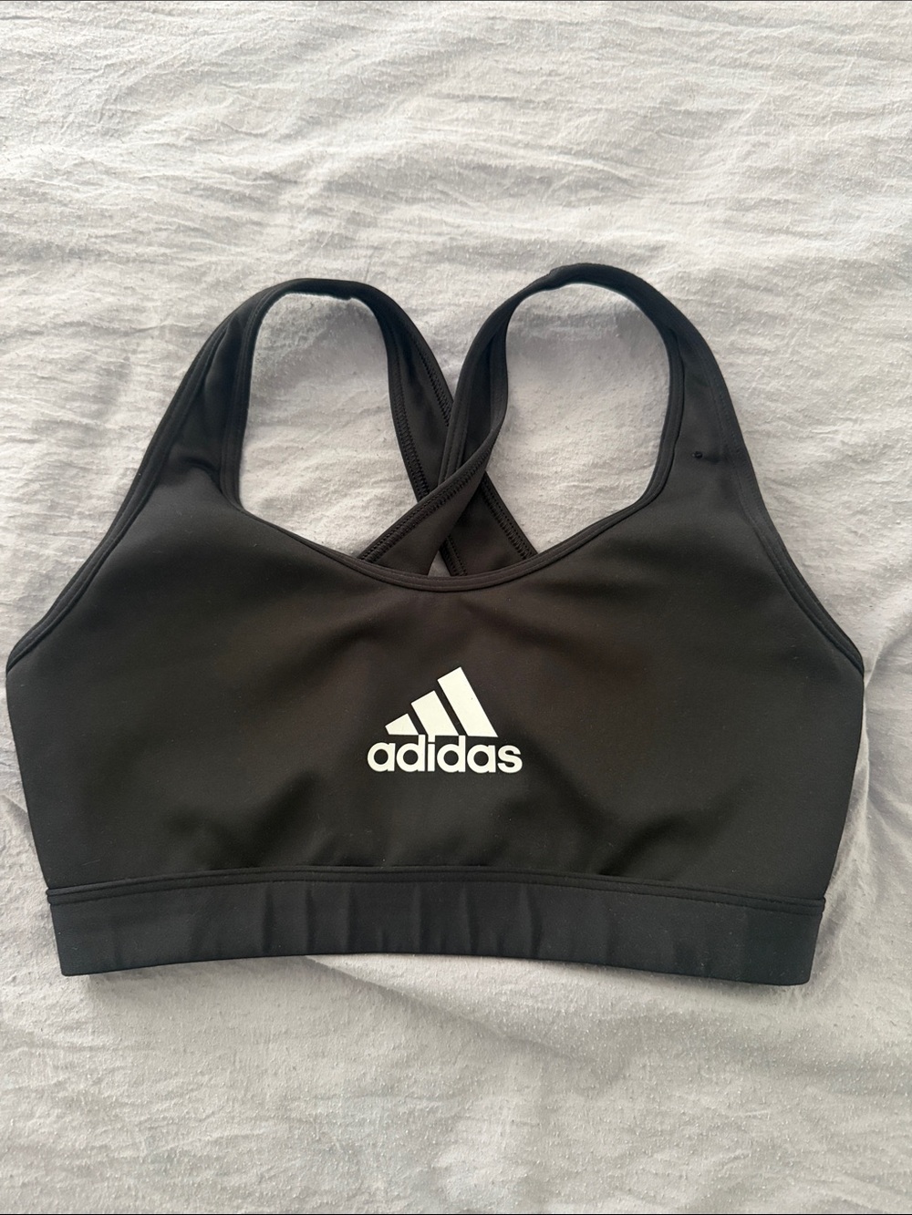 adidas Black Cross-Back sports bra with White Logo